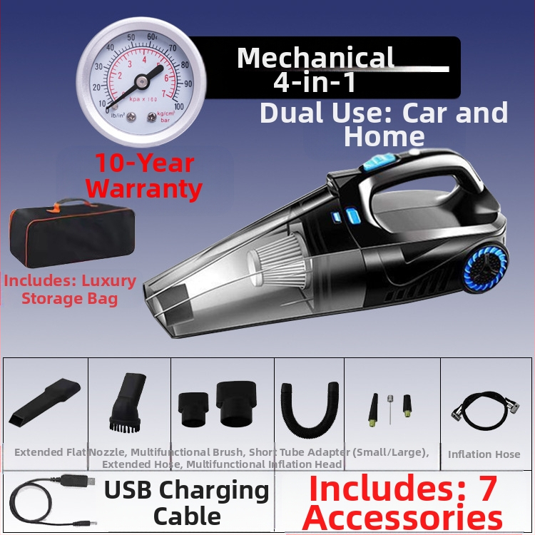 Χειροκίνητος καθαριστής αυτοκινήτου με αντλία αέρα και ασύρματη φόρτιση – αναρρόφηση 6000 Pa, 12V, 120W