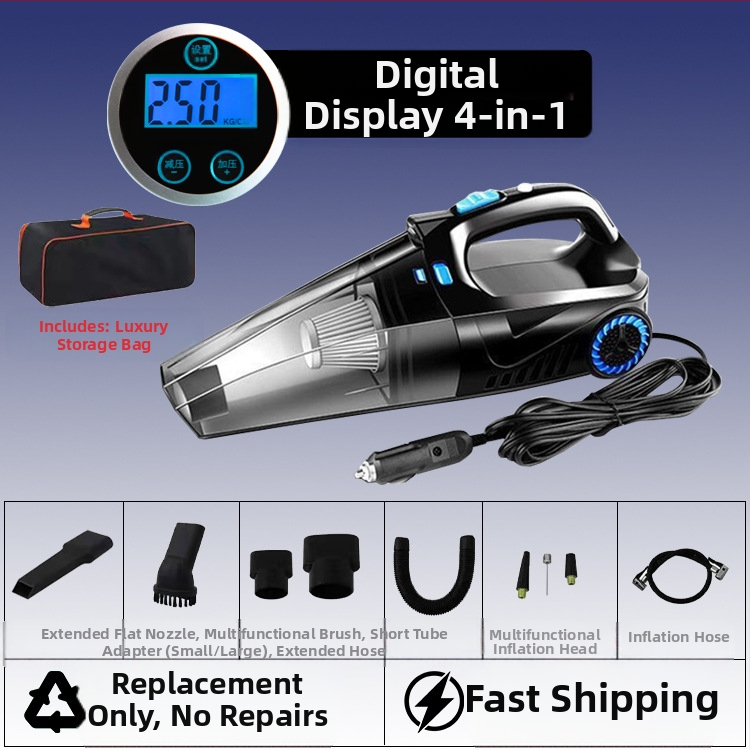 Χειροκίνητος καθαριστής αυτοκινήτου με αντλία αέρα και ασύρματη φόρτιση – αναρρόφηση 6000 Pa, 12V, 120W