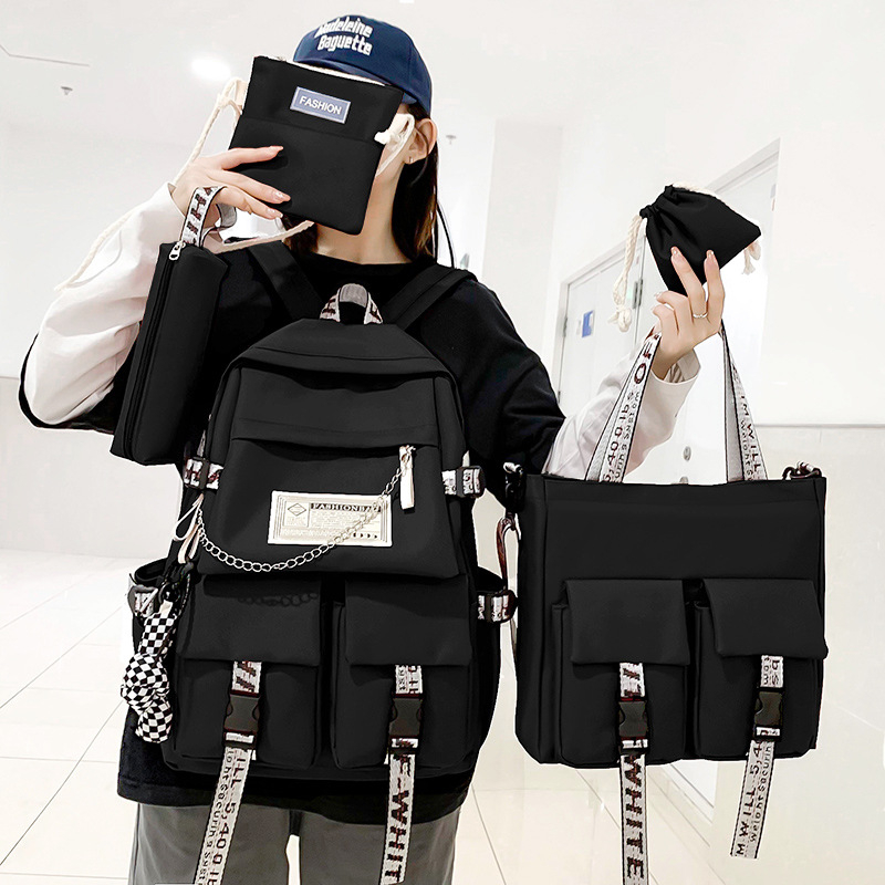 Unisex petodijelni set školskih torbi – ultra lagan Oxford ruksak, poliester podstava, jednofarbni dizajn, FANMUYA, za učenike 3.–4. razreda, moderan stil