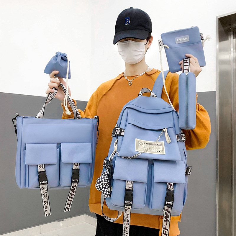 Unisex petodijelni set školskih torbi – ultra lagan Oxford ruksak, poliester podstava, jednofarbni dizajn, FANMUYA, za učenike 3.–4. razreda, moderan stil