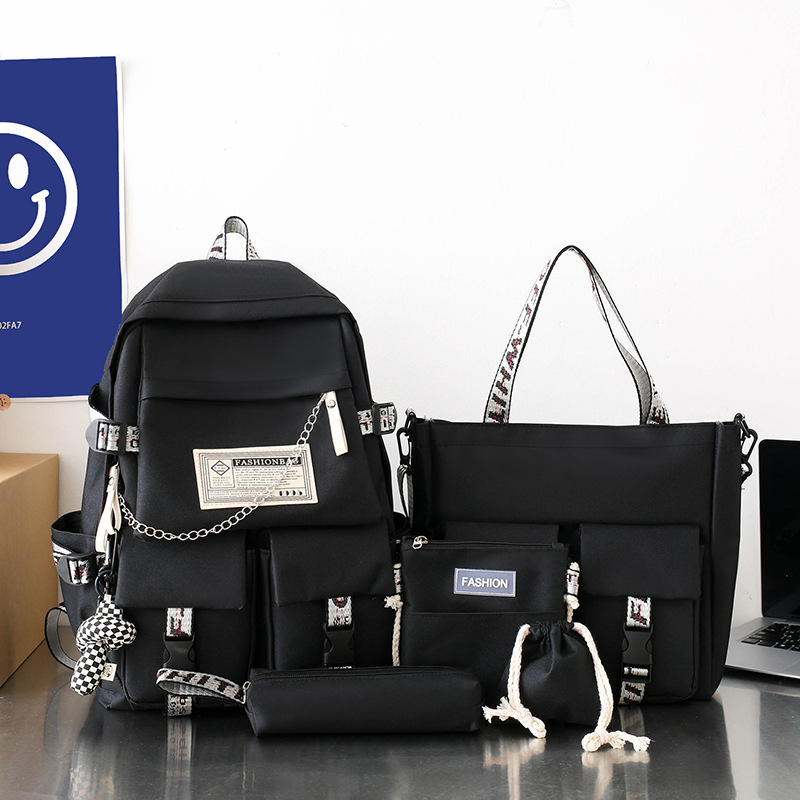 Unisex petodijelni set školskih torbi – ultra lagan Oxford ruksak, poliester podstava, jednofarbni dizajn, FANMUYA, za učenike 3.–4. razreda, moderan stil
