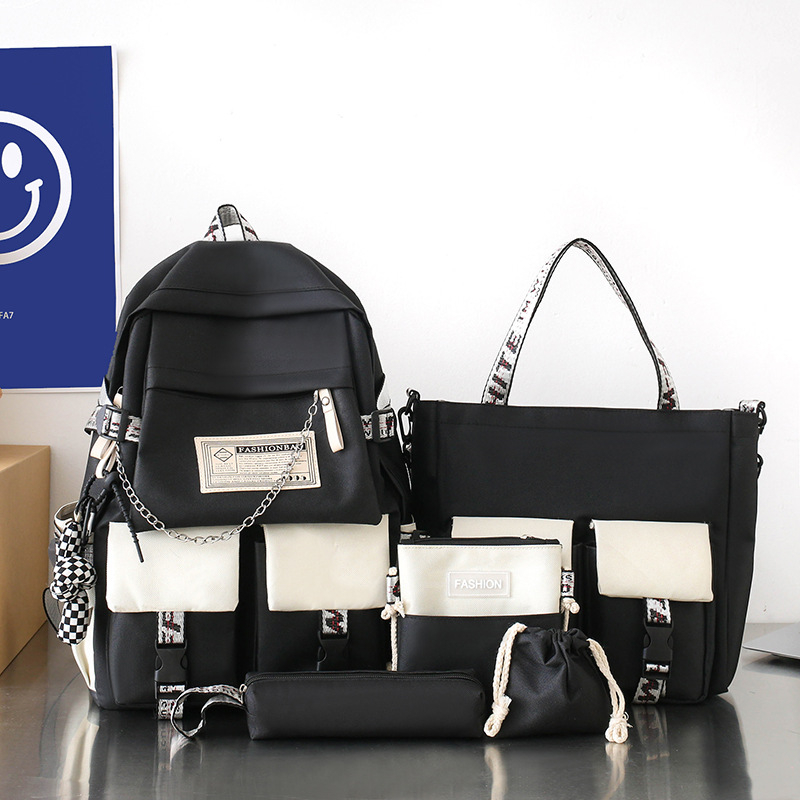 Unisex petodijelni set školskih torbi – ultra lagan Oxford ruksak, poliester podstava, jednofarbni dizajn, FANMUYA, za učenike 3.–4. razreda, moderan stil