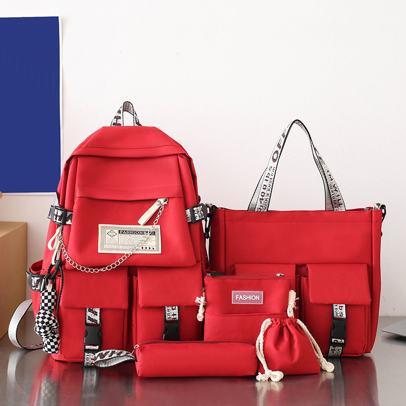 Unisex petodijelni set školskih torbi – ultra lagan Oxford ruksak, poliester podstava, jednofarbni dizajn, FANMUYA, za učenike 3.–4. razreda, moderan stil