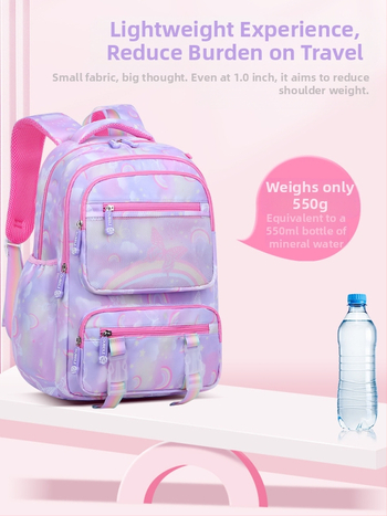 Ученическа раница за момичета, 1–6 клас, ултралека, с намаляване на тежестта и защита на гръбнака, оксфордова материя, презрамки с въздушна подложка, рефлекторна нощна безопасност