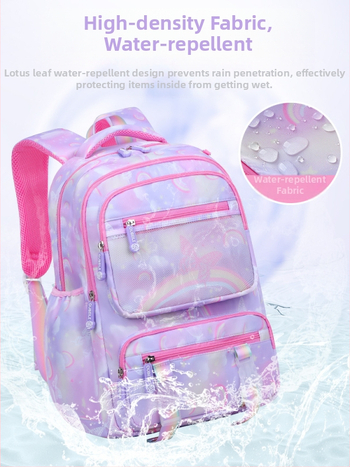 Ученическа раница за момичета, 1–6 клас, ултралека, с намаляване на тежестта и защита на гръбнака, оксфордова материя, презрамки с въздушна подложка, рефлекторна нощна безопасност