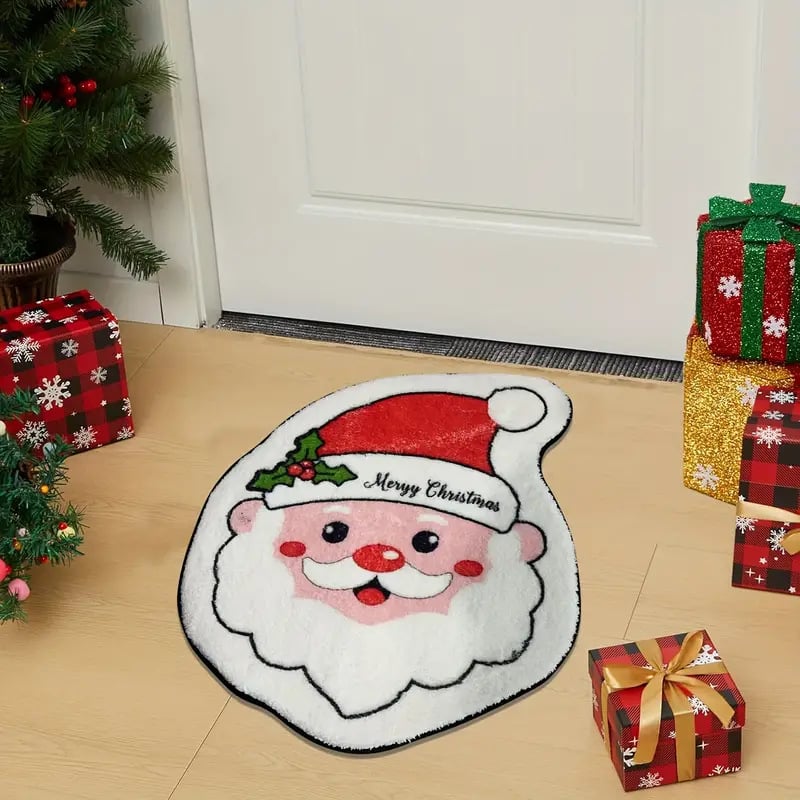 Covor de podea de Crăciun, în formă de om de turtă dulce — decor cu model de desene animate, densitate înaltă, cașmir artificial, poliester, imprimare, lavabil, pentru hol și vestibul