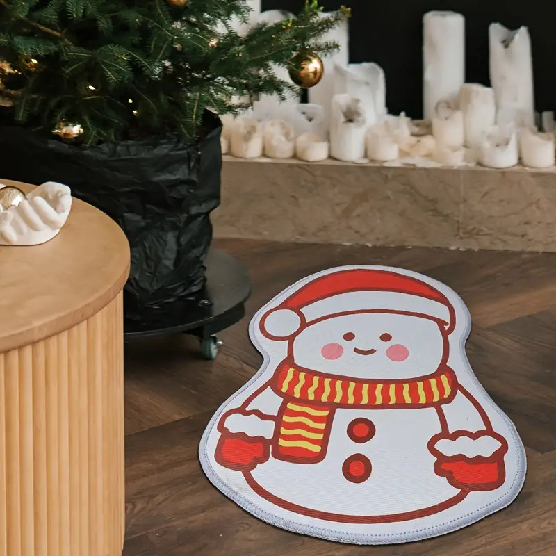 Covor de podea de Crăciun, în formă de om de turtă dulce — decor cu model de desene animate, densitate înaltă, cașmir artificial, poliester, imprimare, lavabil, pentru hol și vestibul