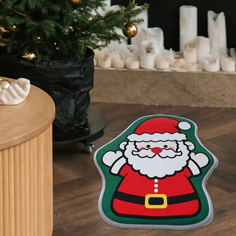 Covor de podea de Crăciun, în formă de om de turtă dulce — decor cu model de desene animate, densitate înaltă, cașmir artificial, poliester, imprimare, lavabil, pentru hol și vestibul