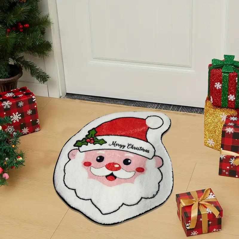 Covor de podea de Crăciun, în formă de om de turtă dulce — decor cu model de desene animate, densitate înaltă, cașmir artificial, poliester, imprimare, lavabil, pentru hol și vestibul