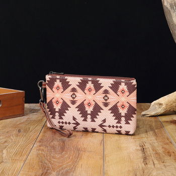 Τσάντα clutch από βαμβάκι και λινό, οριζόντιου τετράγωνου σχήματος, φερμουάρ, επένδυση πολυεστέρα