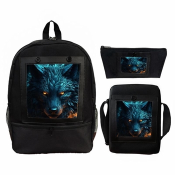 Uniszex hátizsák digitális nyomtatással, farkas és rózsa mintával, poliészter, terheléscsökkentő funkció, modern stílus, állat mintázat