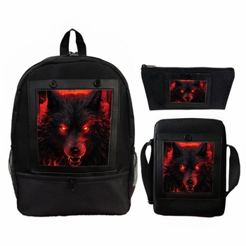 Ανδρική και γυναικεία τσάντα πλάτης με ψηφιακό εκτύπωμα Λύκος και Τριαντάφυλλο, πολυεστέρας, εργονομικό σύστημα μείωσης βάρους, μοντέρνο στυλ, σχέδιο με ζώα
