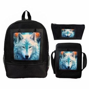 Ανδρική και γυναικεία τσάντα πλάτης με ψηφιακό εκτύπωμα Λύκος και Τριαντάφυλλο, πολυεστέρας, εργονομικό σύστημα μείωσης βάρους, μοντέρνο στυλ, σχέδιο με ζώα
