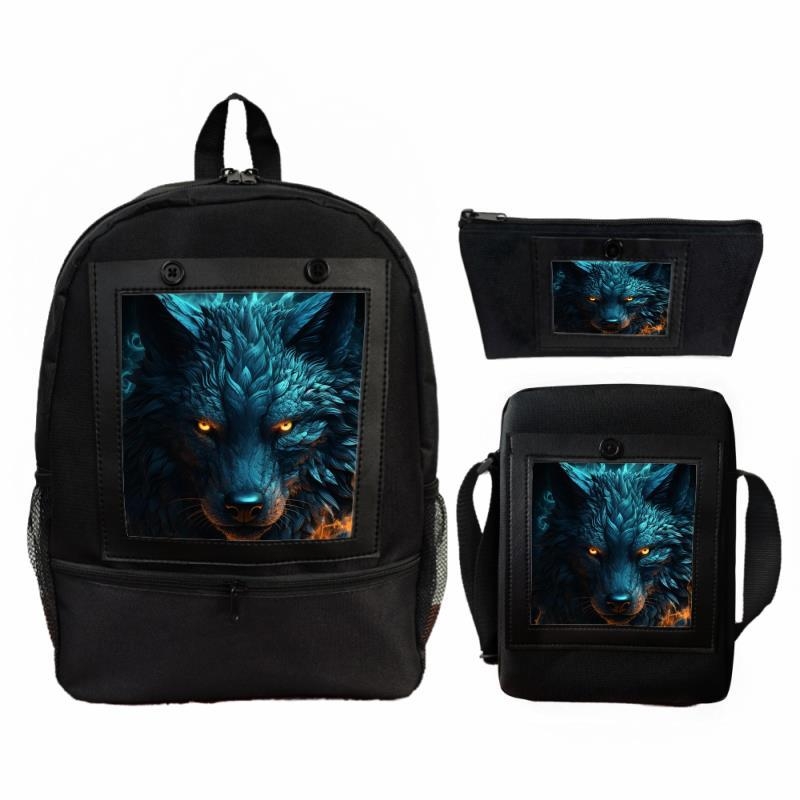 Unisex mugursoma ar digitālo druku Vilks un roze, poliesters, ergonomisks svara samazinājums, mūsdienīgs stils, dzīvnieku raksts