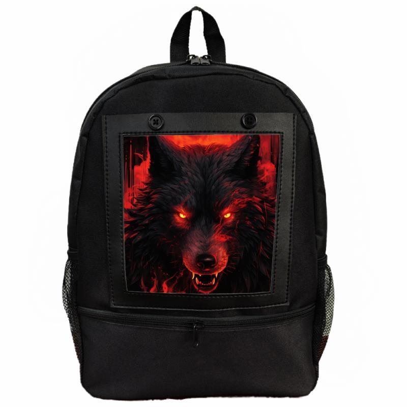 Uniszex hátizsák digitális nyomtatással, farkas és rózsa mintával, poliészter, terheléscsökkentő funkció, modern stílus, állat mintázat