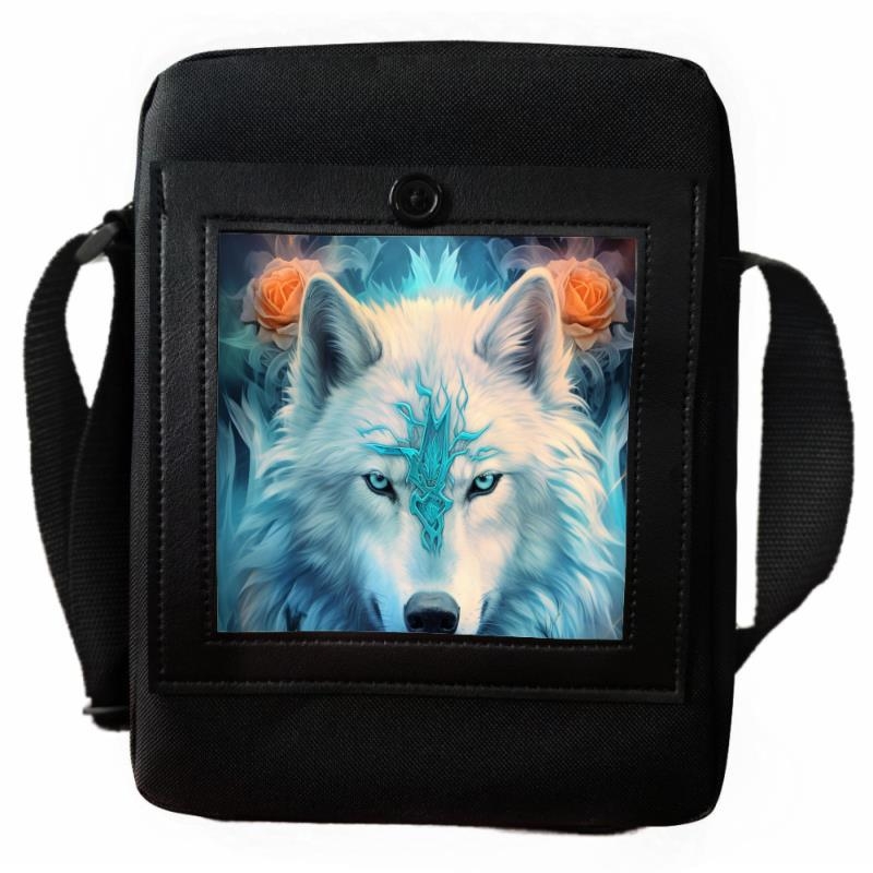 Uniszex hátizsák digitális nyomtatással, farkas és rózsa mintával, poliészter, terheléscsökkentő funkció, modern stílus, állat mintázat