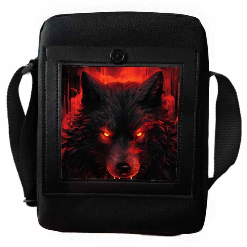 Uniszex hátizsák digitális nyomtatással, farkas és rózsa mintával, poliészter, terheléscsökkentő funkció, modern stílus, állat mintázat