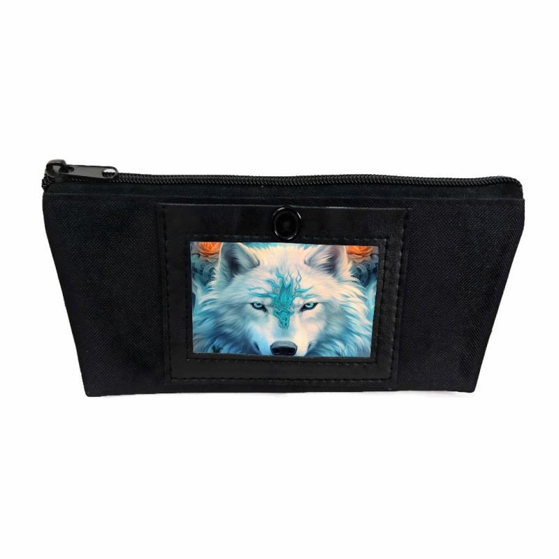 Uniszex hátizsák digitális nyomtatással, farkas és rózsa mintával, poliészter, terheléscsökkentő funkció, modern stílus, állat mintázat