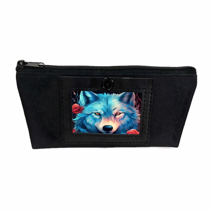 Uniszex hátizsák digitális nyomtatással, farkas és rózsa mintával, poliészter, terheléscsökkentő funkció, modern stílus, állat mintázat