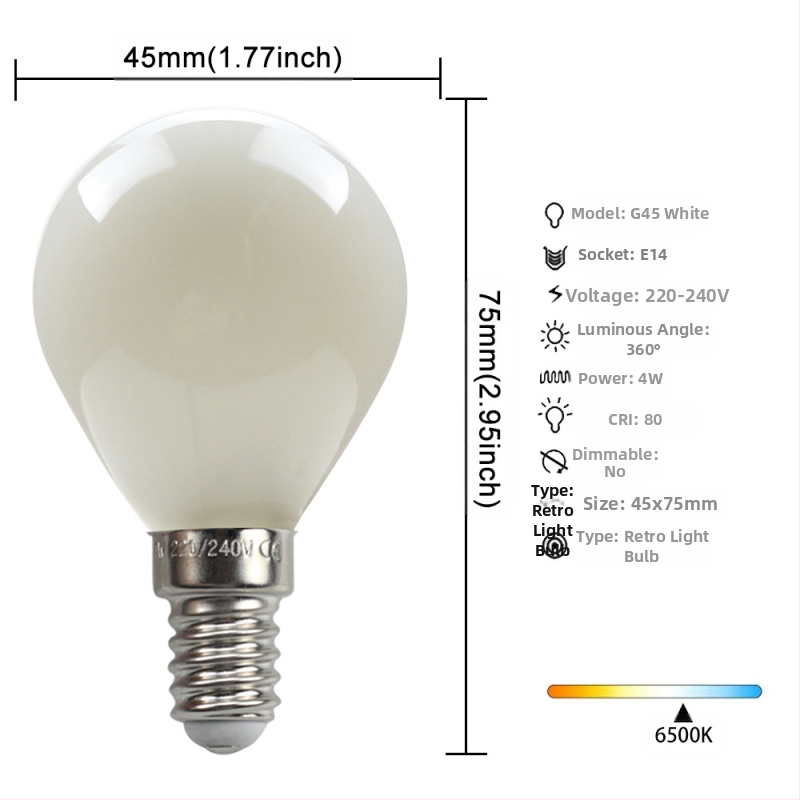 LED λάμπα Edison σε στυλ, μοντέλο G45, βάση βιδώματος E27/E26, 220V, CRI > 90