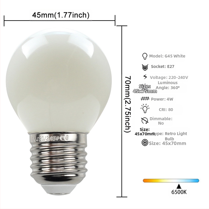 LED λάμπα Edison σε στυλ, μοντέλο G45, βάση βιδώματος E27/E26, 220V, CRI > 90