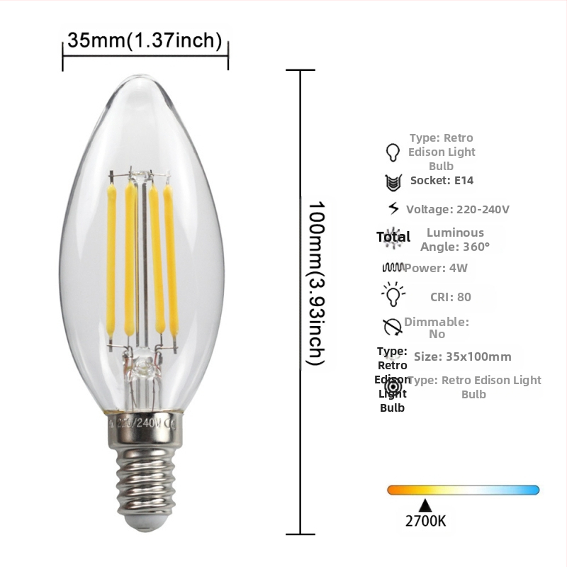 LED λάμπα Edison σε στυλ, μοντέλο G45, βάση βιδώματος E27/E26, 220V, CRI > 90
