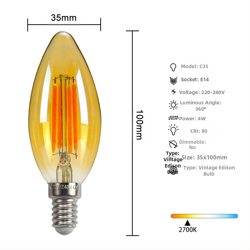 LED λάμπα Edison σε στυλ, μοντέλο G45, βάση βιδώματος E27/E26, 220V, CRI > 90