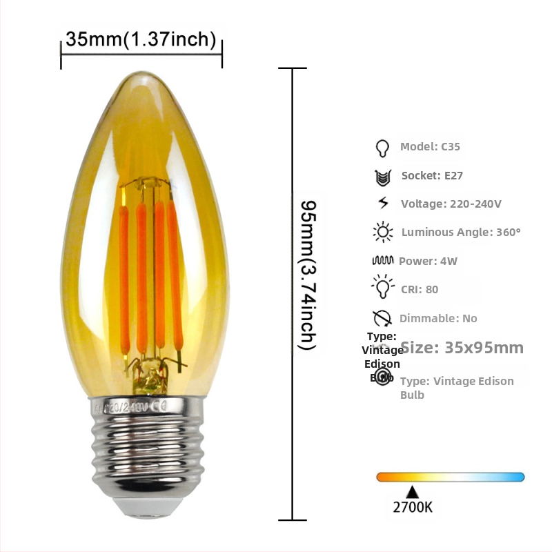 LED λάμπα Edison σε στυλ, μοντέλο G45, βάση βιδώματος E27/E26, 220V, CRI > 90