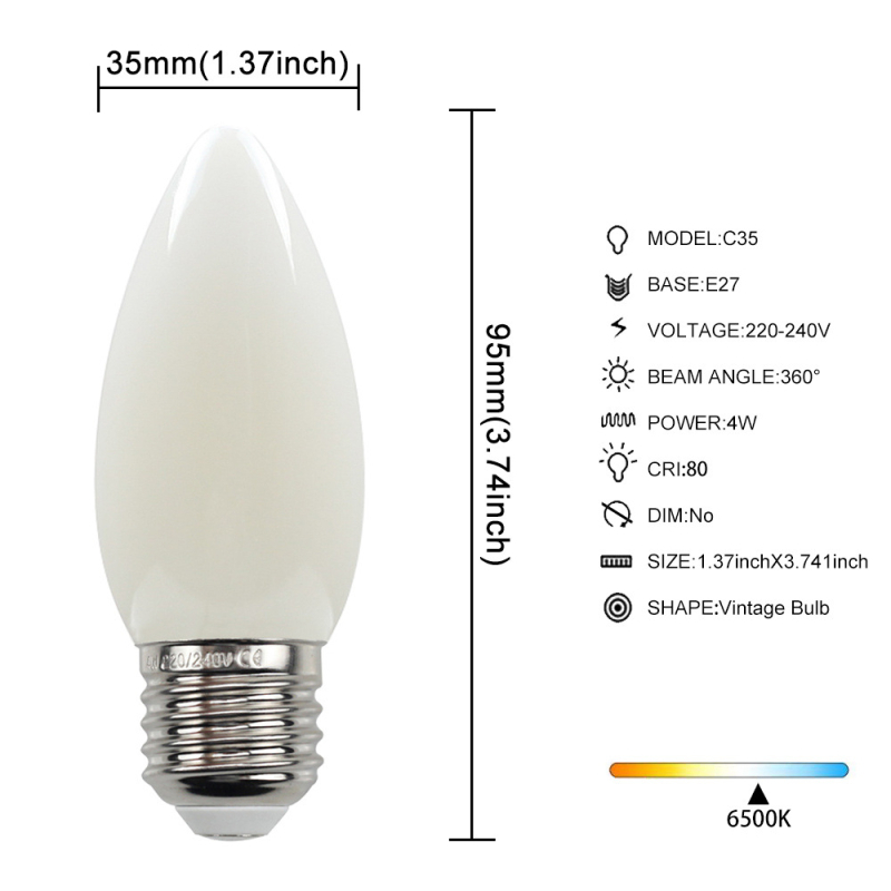 LED λάμπα Edison σε στυλ, μοντέλο G45, βάση βιδώματος E27/E26, 220V, CRI > 90