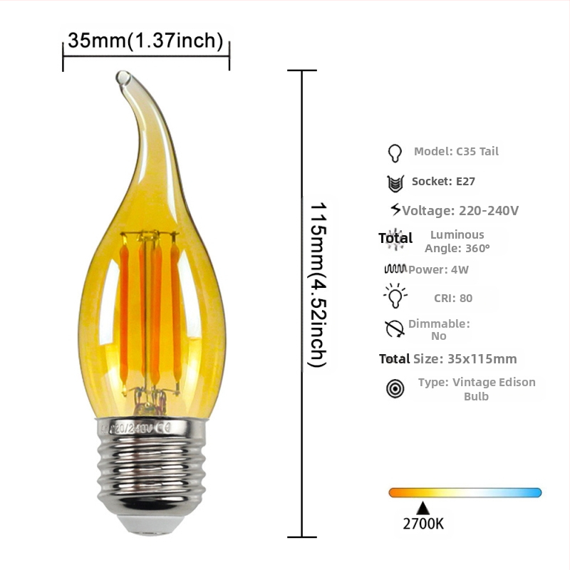 LED λάμπα Edison σε στυλ, μοντέλο G45, βάση βιδώματος E27/E26, 220V, CRI > 90