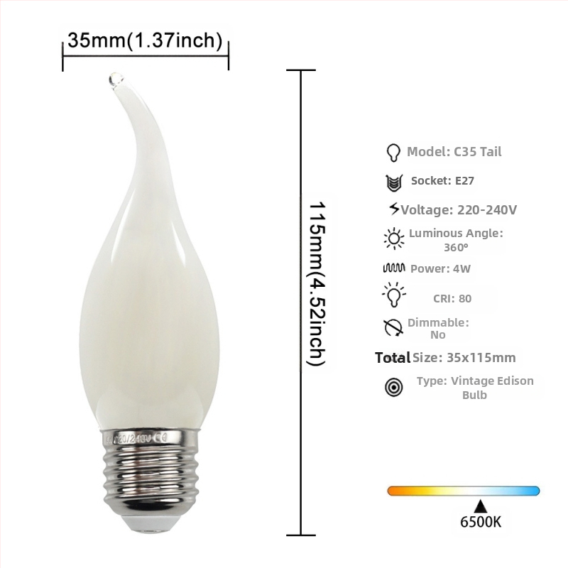 LED λάμπα Edison σε στυλ, μοντέλο G45, βάση βιδώματος E27/E26, 220V, CRI > 90