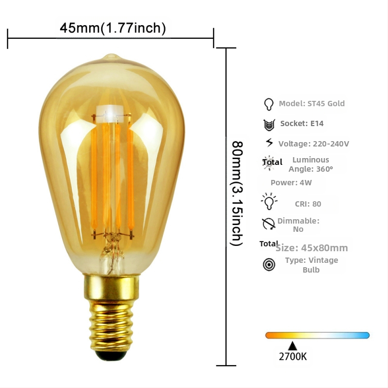 LED λάμπα Edison σε στυλ, μοντέλο G45, βάση βιδώματος E27/E26, 220V, CRI > 90