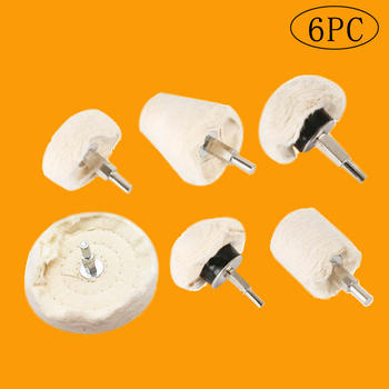 Set de 6 role textile pentru lustruire auto, cu mâner, marca Yibaida; diametrul interior variază; material: pânză de bumbac; duritate: moderată