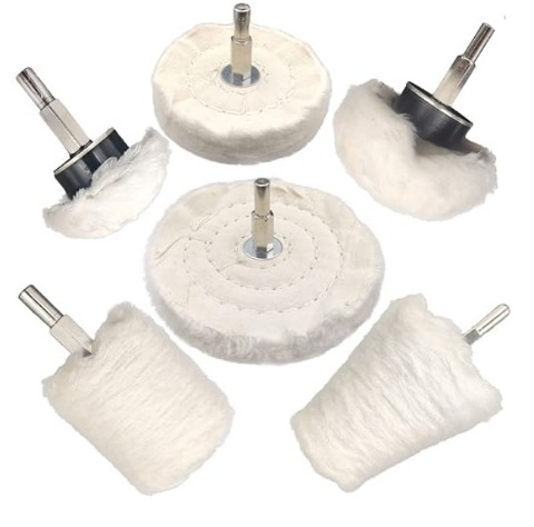 Set de 6 role textile pentru lustruire auto, cu mâner, marca Yibaida; diametrul interior variază; material: pânză de bumbac; duritate: moderată