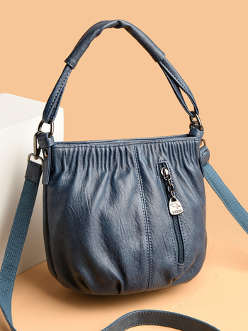 Γυναικεία τσάντα χιαστί bucket, PU υλικό, street trend, φερμουάρ, επένδυση πολυεστέρα