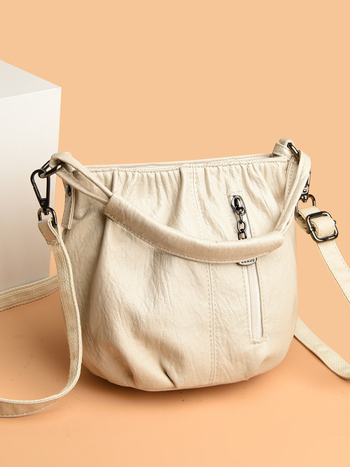 Γυναικεία τσάντα χιαστί bucket, PU υλικό, street trend, φερμουάρ, επένδυση πολυεστέρα