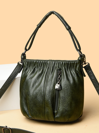 Γυναικεία τσάντα χιαστί bucket, PU υλικό, street trend, φερμουάρ, επένδυση πολυεστέρα