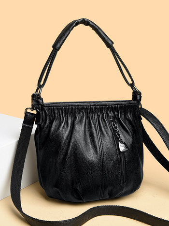 Γυναικεία τσάντα χιαστί bucket, PU υλικό, street trend, φερμουάρ, επένδυση πολυεστέρα