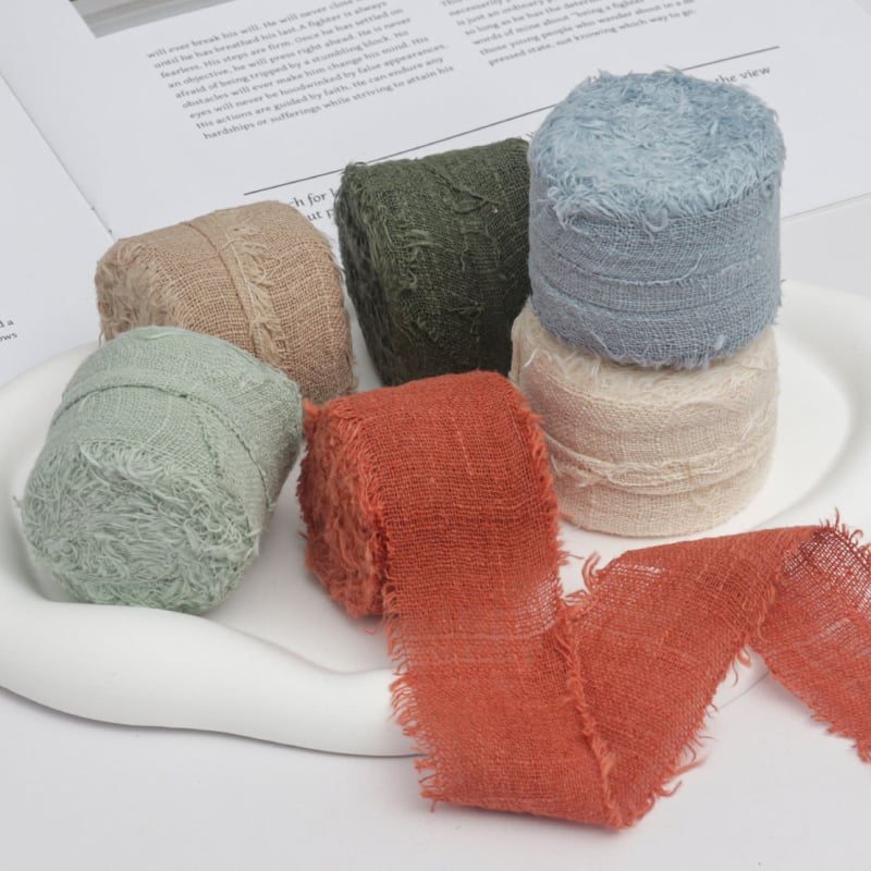 Vintage φούντα κορδέλα από βαμβακο-λινό ύφασμα, χειροποίητο, για ρούχα και DIY, διακοσμητική συσκευασία δώρου