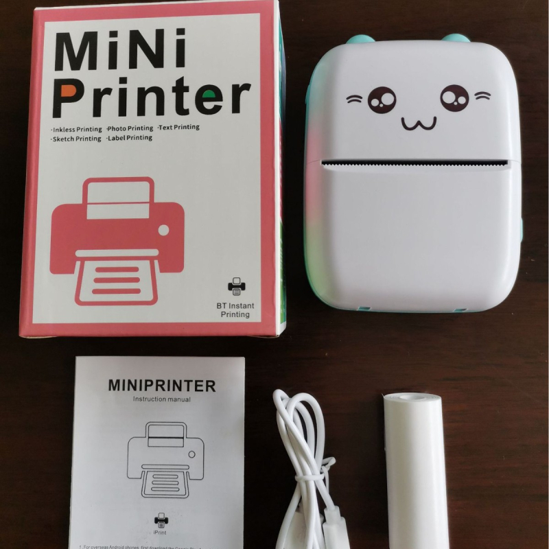 Μικρός φορητός εκτυπωτής ετικετών για λάθη στα μαθήματα — θερμικός εκτυπωτής με Bluetooth/USB, μορφή 75×30 мм, χωρητικότητα χαρτιού 57×25 мм, υποστήριξη εφαρμογής