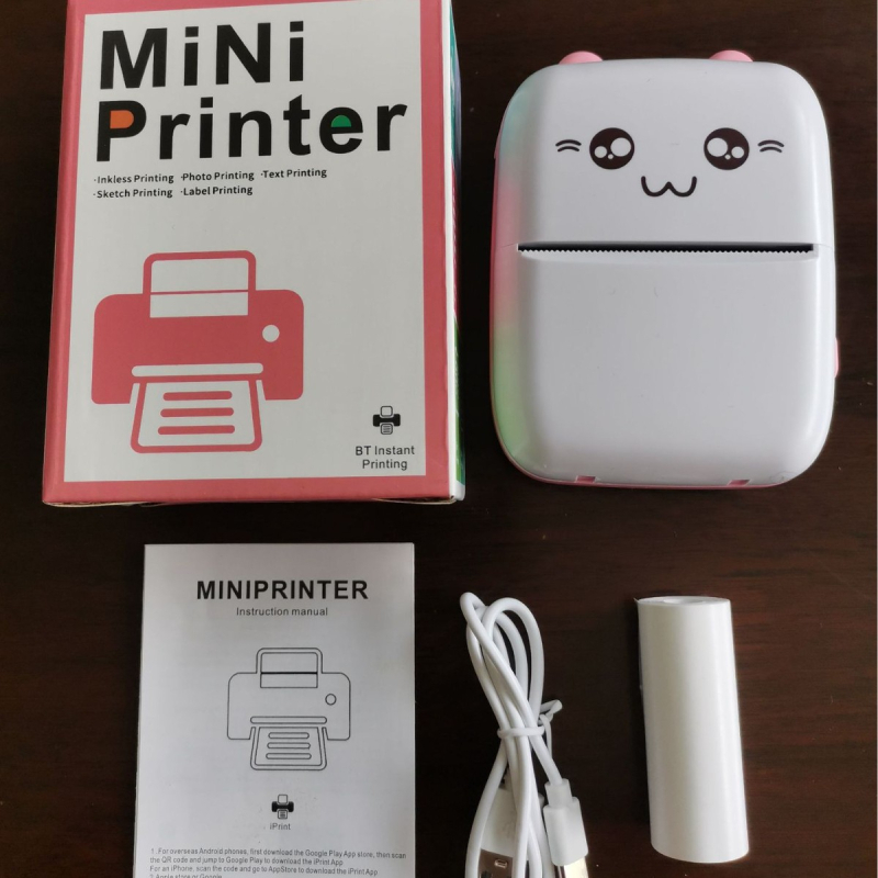 Μικρός φορητός εκτυπωτής ετικετών για λάθη στα μαθήματα — θερμικός εκτυπωτής με Bluetooth/USB, μορφή 75×30 мм, χωρητικότητα χαρτιού 57×25 мм, υποστήριξη εφαρμογής