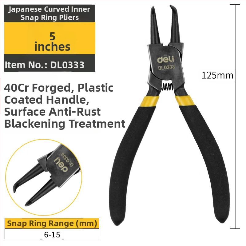 Deli цирлип клещи — вътрешни прави и външни извити, прав връх, пружинни клещи за вал, модел DL033