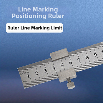 Χάρακας από ανοξείδωτο ατσάλι με μπλοκ τοποθέτησης και περιοριστή – για ξυλουργικές εφαρμογές, κλίμακα μετρική και ίντσες