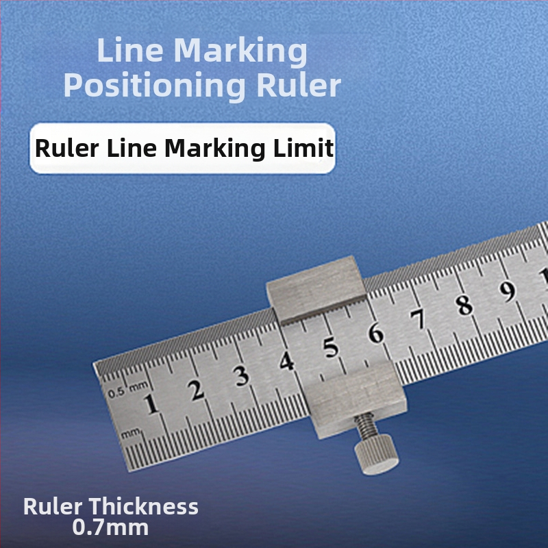 Χάρακας από ανοξείδωτο ατσάλι με μπλοκ τοποθέτησης και περιοριστή – για ξυλουργικές εφαρμογές, κλίμακα μετρική και ίντσες