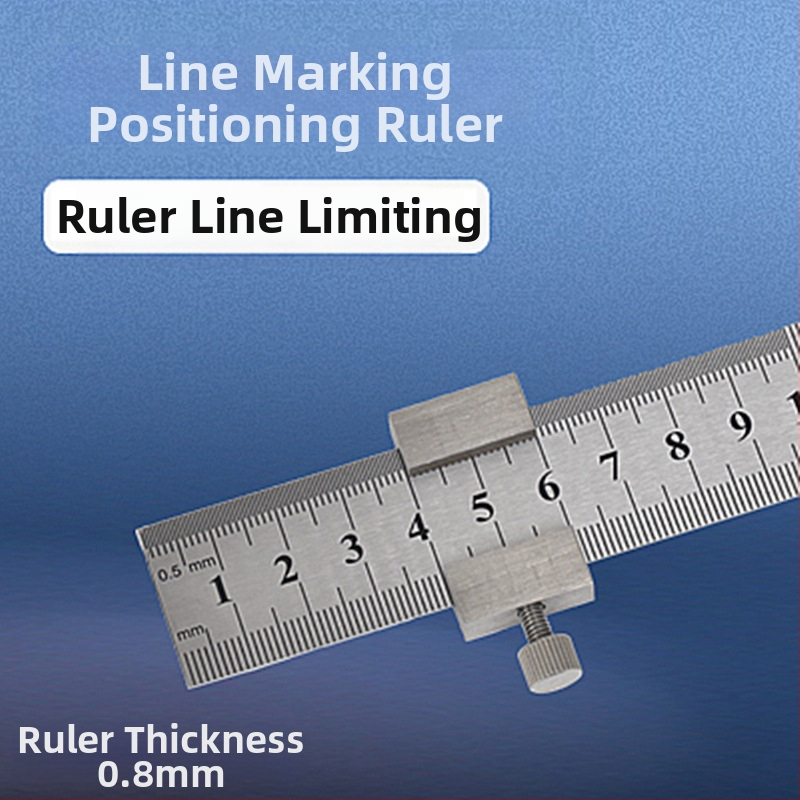 Χάρακας από ανοξείδωτο ατσάλι με μπλοκ τοποθέτησης και περιοριστή – για ξυλουργικές εφαρμογές, κλίμακα μετρική και ίντσες