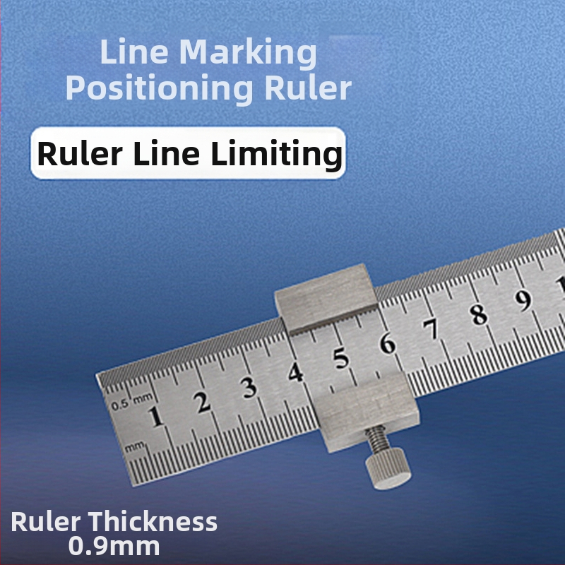 Χάρακας από ανοξείδωτο ατσάλι με μπλοκ τοποθέτησης και περιοριστή – για ξυλουργικές εφαρμογές, κλίμακα μετρική και ίντσες