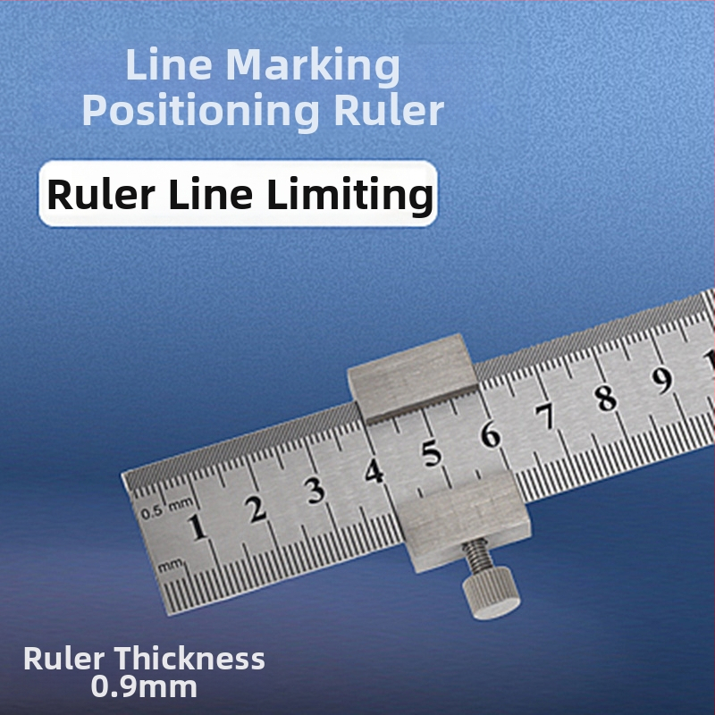 Χάρακας από ανοξείδωτο ατσάλι με μπλοκ τοποθέτησης και περιοριστή – για ξυλουργικές εφαρμογές, κλίμακα μετρική και ίντσες