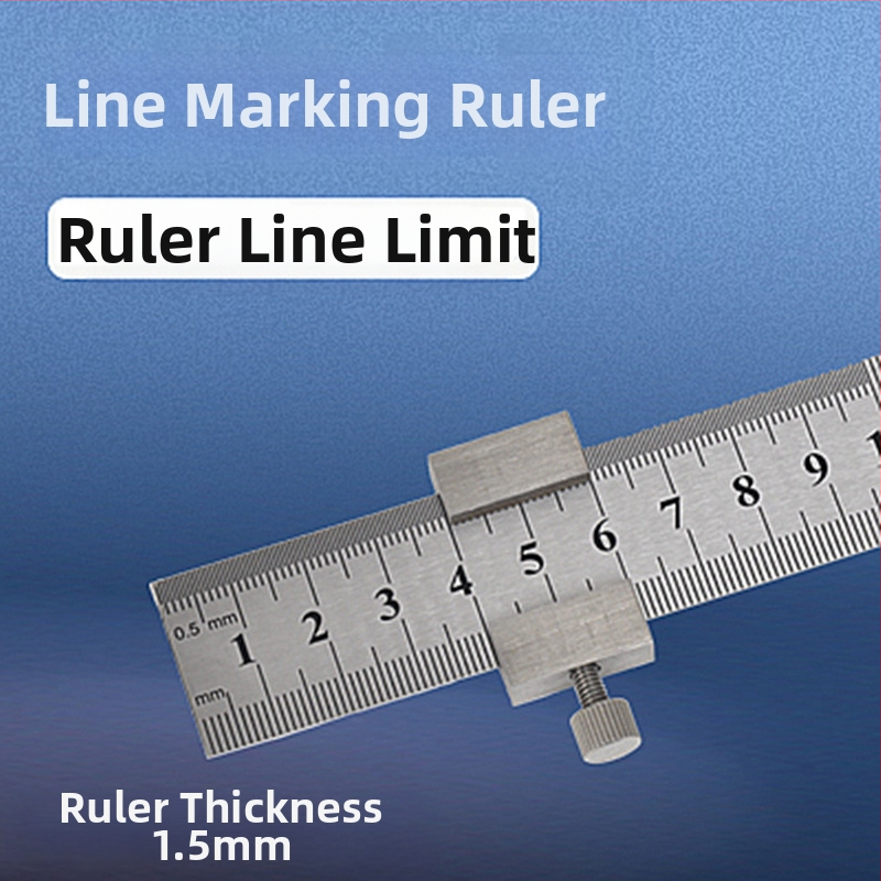 Χάρακας από ανοξείδωτο ατσάλι με μπλοκ τοποθέτησης και περιοριστή – για ξυλουργικές εφαρμογές, κλίμακα μετρική και ίντσες