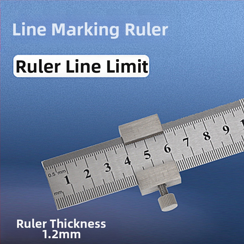 Χάρακας από ανοξείδωτο ατσάλι με μπλοκ τοποθέτησης και περιοριστή – για ξυλουργικές εφαρμογές, κλίμακα μετρική και ίντσες