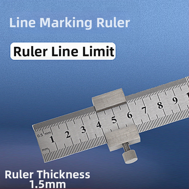 Χάρακας από ανοξείδωτο ατσάλι με μπλοκ τοποθέτησης και περιοριστή – για ξυλουργικές εφαρμογές, κλίμακα μετρική και ίντσες